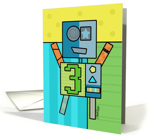 Happy Third Birthday-Robot with Number Three card (1005697)