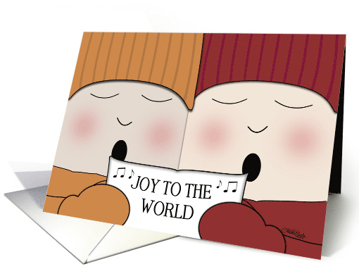 Merry Christmas Two Carolers Sing Joy to the World card (1010087)