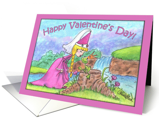 Happy Valentine's Day Princess and Frog at Waterfall card (1015823)