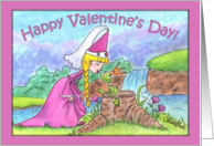 Happy Valentine’s Day Princess and Frog at Waterfall card