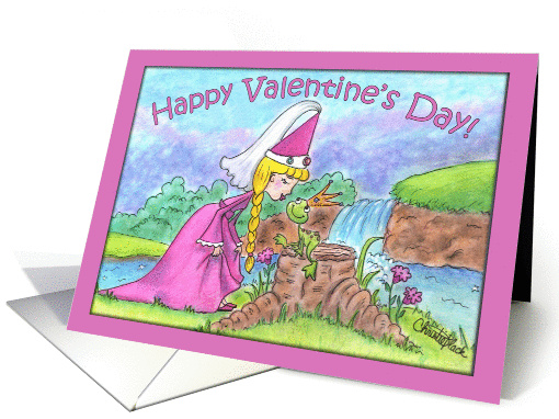 Happy Valentine's Day Princess and Frog At Waterfall card (1015823)