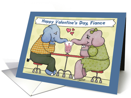 Happy Valentine's Day for Fiance Elephants Share Milkshake card
