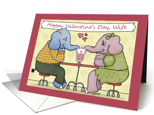 Happy Valentine's Day for Wife Elephants Share Milkshake card