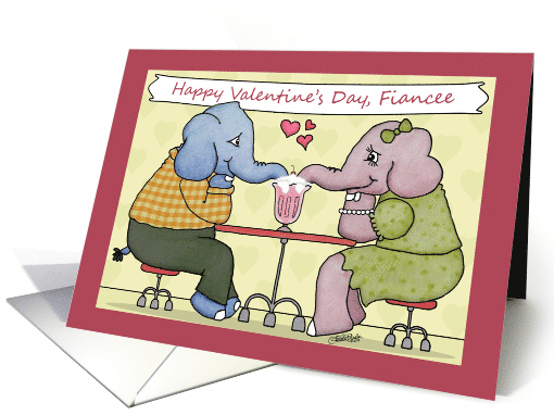 Happy Valentine's Day for Fiancee Elephants Share Milkshake card