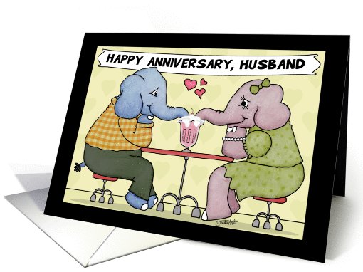 Happy Anniversary for Husband-Elephants Share Milkshake card (1039855)