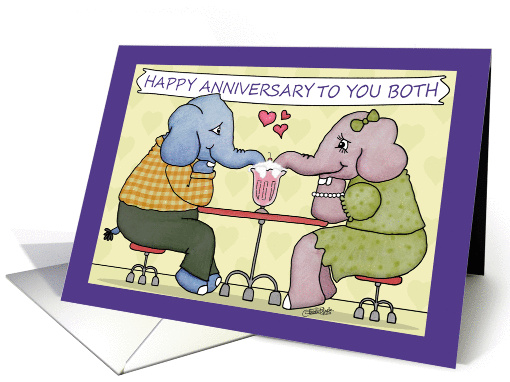 Happy Anniversary to Couple-Elephants Share Milkshake card (1039861)
