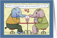 Happy Anniversary to Son and Daughter-in-law-Elephants Share Milkshake card