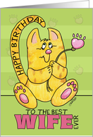 Happy Birthday for Wife-Yellow Tabby Cat with Paw Print Flower card