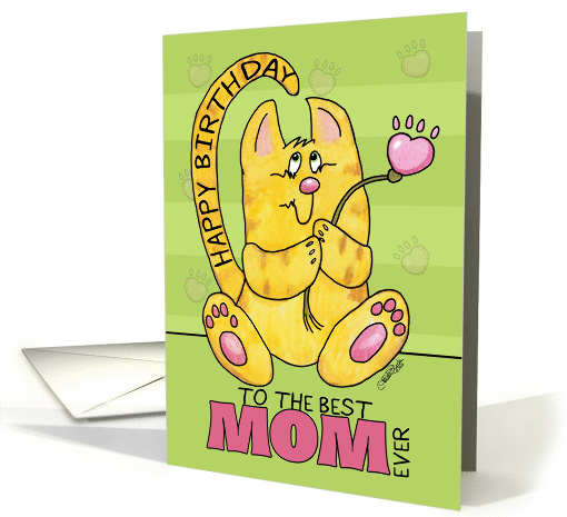 Happy Birthday for Mom-Yellow Tabby Cat with Paw Print Flower card