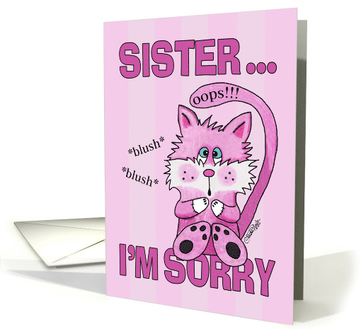 Belated Birthday to Sister Pink Blushing Cat card (1043051)