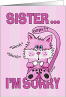 Belated Birthday to Sister Pink Blushing Cat card