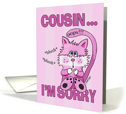 Belated Birthday to Cousin Pink Blushing Cat card (1043069)