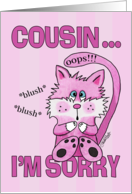 Belated Birthday to Cousin Pink Blushing Cat card