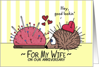 Happy Anniversary for Wife-Porcupine/Hedgehog and Pin Cushion Love card