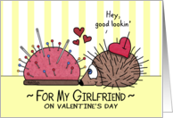 Valentine’s Day for Girlfriend Porcupine Hedgehog and Pin Cushion Love card