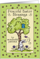 Happy Easter to Parents Bunny Resting under a Tree card