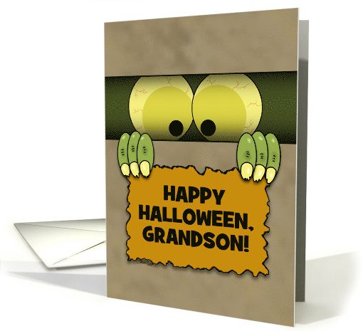 Customizable Happy Halloween for Grandson Monster in a Box card