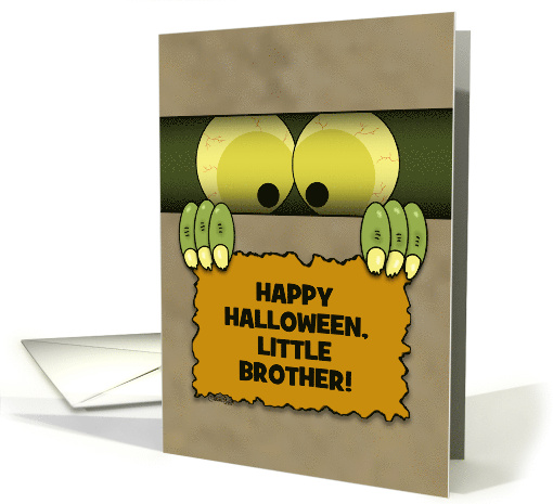 Customizable Happy Halloween for Little Brother Monster in a Box card