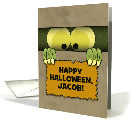 Customizable Name Happy Halloween for Jacob Monster in a Box card