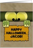 Customizable Name Happy Halloween for Jacob Monster in a Box card