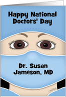Personalized Happy National Doctors’ Day Female Face in Doctor Attire card