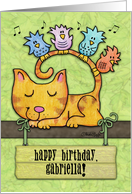 Personalized Birthday for Any Name -Kitty and Birds in Tree with Sign card
