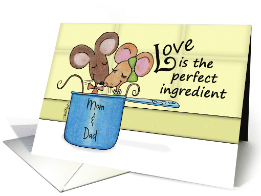 Customize Happy Anniversary for Parents Two Mice in Measuring Cup card