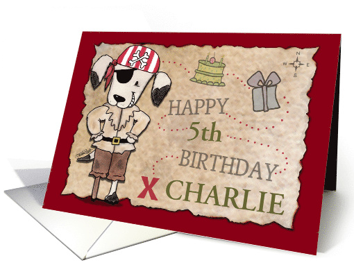 Customized Name Specific Age Specific Birthday Pirate Dog and Map card
