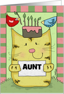 Personalized Birthday for Aunt-Kitty with Cake and Birds on Head card