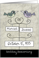 Customizable Happy Anniversary Two Birds on Names and Date Signs card