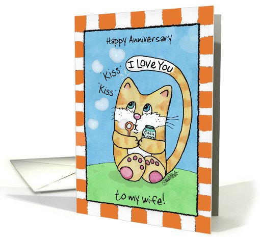 Customizable Happy Anniversary for Wife- Kitty Blowing Kisses card