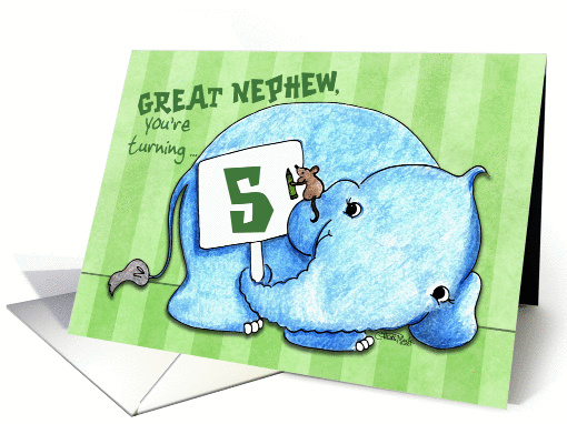 Elephant with Sign- 5th Birthday for Great Nephew card (1106800)
