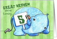 Elephant with Sign- 5th Birthday for Great Nephew card