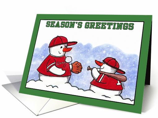 Season's Greetings Snowmen Baseball themed Christmas Holiday card