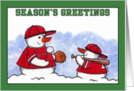 Season’s Greetings Snowmen Baseball themed Christmas Holiday card