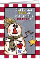 Primitive Snowwoman with Heart and Star card