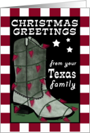 Merry Christmas from Texas Family Cowboy Boot Chili Pepper lights card