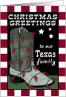 Merry Christmas to Texas Family Cowboy Boot Chili Pepper Lights card