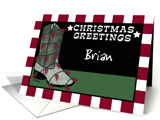 Customizable Christmas for Brian -Cowboy Boot Chili Pepper lights card