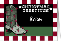 Customizable Christmas for Brian -Cowboy Boot Chili Pepper lights card