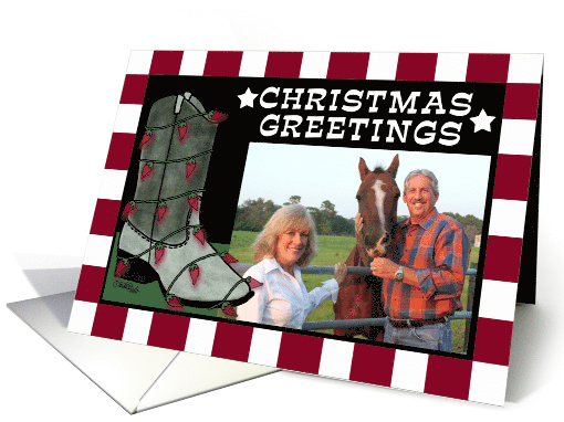 Customizable Christmas Photo Card Cowboy Boot Chili Pepper lights card