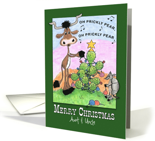 Customizable Aunt Uncle Christmas Longhorn and Armadillo Cactus card