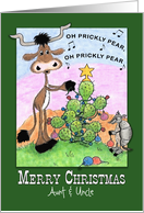 Customizable Aunt Uncle Christmas Longhorn and Armadillo Cactus card