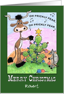 Customizable Christmas for Robert Longhorn and Armadillo Cactus card