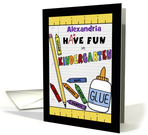 Personalized Back to School for Kindergarten School Supplies card