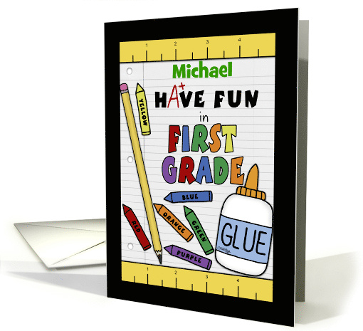 Personalized Back to School for 1st Grade School Supplies card