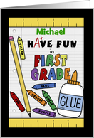 Personalized Back to School for 1st Grade School Supplies card