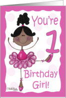 Cute Whimsical African American Ballerina Birthday Girl-1st Birthday card