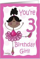 Cute Whimsical African American Ballerina Birthday Girl-3rd Birthday card