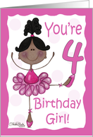 Cute Whimsical African American Ballerina Birthday Girl-4th Birthday card